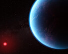 En visualisering av K2-18b baserad på aktuella vetenskapliga data, som visar hur den avlägsna exoplaneten kan se ut. (Bildkälla: NASA, ESA, Joseph Olmsted)
