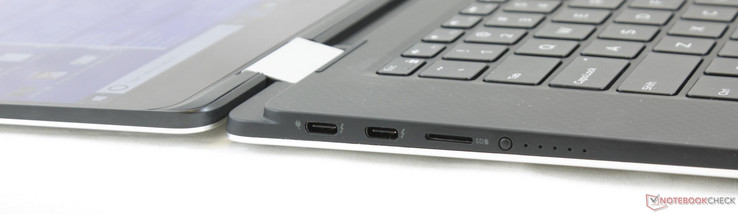 Vänster: 2x USB Typ C med Thunderbolt 3, MicroSD-kortläsare, Batteri-kontroll