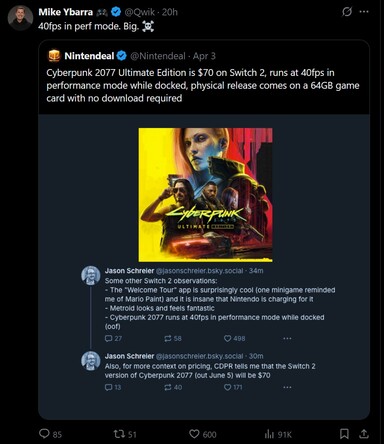 Mike Ybarra Switch 2 kritik X inlägg #2 (Bildkälla: skärmdump, Mike Ybarra X-konto)