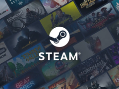 Steam-logotypen mot ett urval av miniatyrbilder av spel.