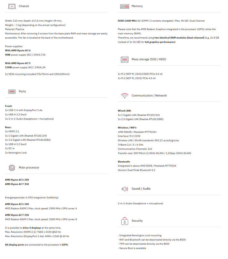 Fullständiga specifikationer för Tuxedo Nano Pro Gen 14 (Bildkälla: Tuxedo)