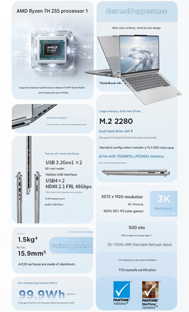 Centrala höjdpunkter i 2026 Lenovo ThinkBook 14+ och 16+ bärbara datorer (Bildkälla: Lenovo - maskinöversatt)