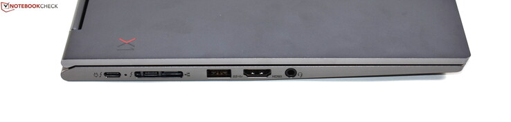 Vänster: Dockningsport (2x Thunderbolt 3, miniEthernet), USB 3.0 Typ A, HDMI, Kombinerad ljudanslutning