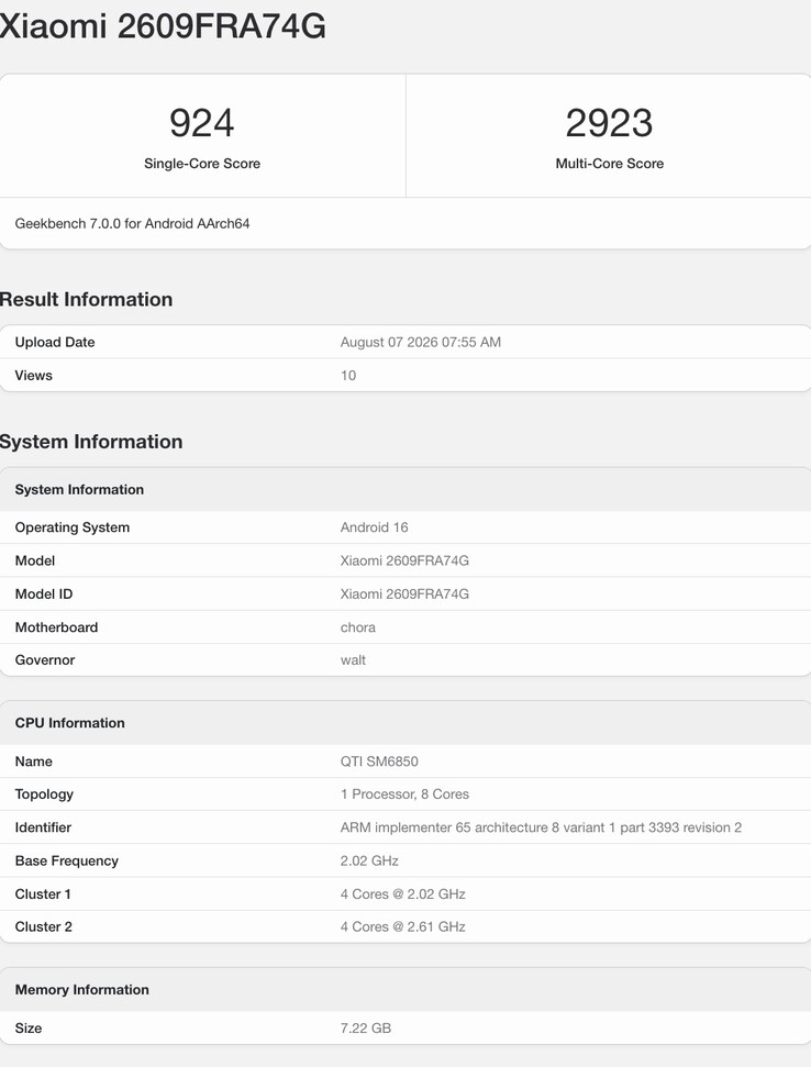 Redmi Note 17 Pro Max dyker upp på Geekbench 7.