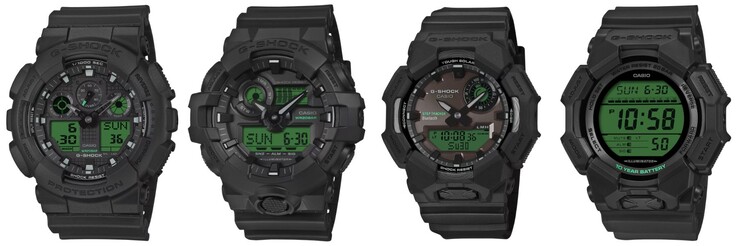 Från vänster till höger: Casio G-Shock-klockorna GA100BEG-1A, GA700BEG-1A, GAB010BEG-1A och GD010BEG-1