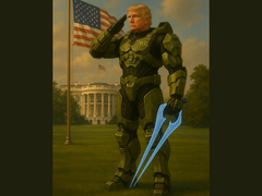 Donald Trump bär Master Chiefs Mjolnir-rustning (bildkälla: Vita huset på X)