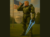 Donald Trump bär Master Chiefs Mjolnir-rustning (bildkälla: Vita huset på X)