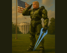 Donald Trump bär Master Chiefs Mjolnir-rustning (bildkälla: Vita huset på X)