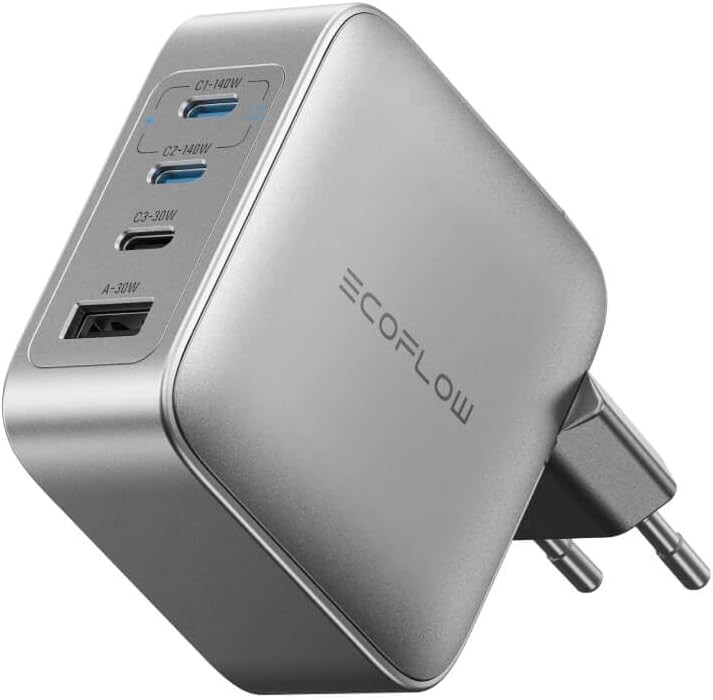 EU-versionen av EcoFlow Rapid Pro Charger (140W, 4 portar, GaN). (Bildkälla: EcoFlow)