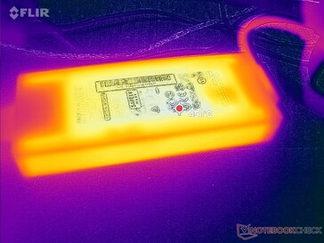 AC-adaptern når strax över 45 C vid krävande belastningar