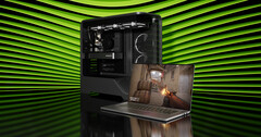 Nvidia har äntligen visat upp RTX 5050 GPU för stationära datorer. Kampanjbild som visar en bärbar dator och en torndator (bildkälla: Nvidia)