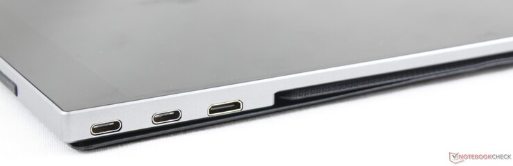 Höger: 2x USB Typ C med Power Delivery och DisplayPort, mini-HDMI