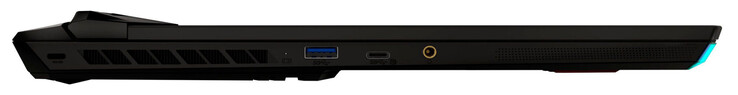 Vänster: Kabelspärrport, USB 3.2 Gen 2 (USB-A), USB 3.2 Gen 2 (USB-C; DisplayPort), kombinerad ljudport