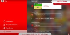 En Nintendo Switch 2-konsolskärm som visar sin exklusiva förmåga att återskapa ett CRT-liknande visningsalternativ (bildkälla: Nintendo of America YT)