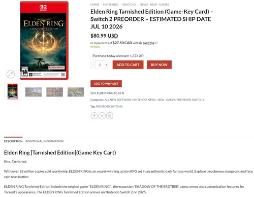 Elden Ring Tarnished Edition Switch 2-port visad på PNP Games