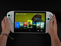 Abxylute 3D One handheld visar sitt gränssnitt för spelstartare, med titlar som Cyberpunk 2077, Hogwarts Legacy och andra. (Bildkälla: ETA PRIME via YouTube)