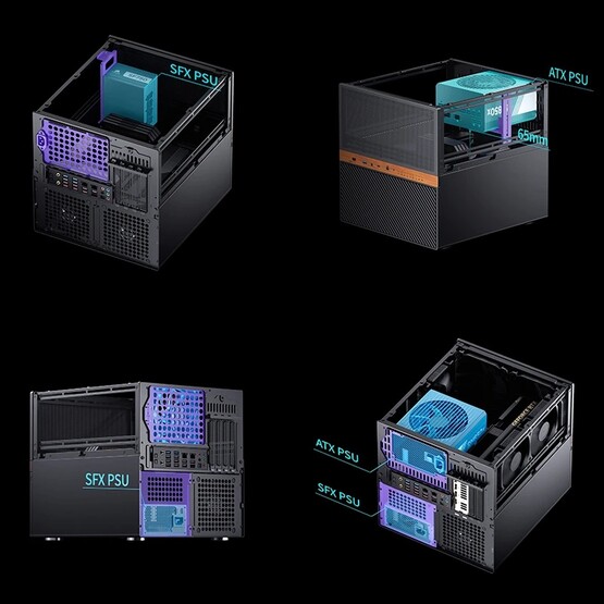 Jonsbo N6 NAS-chassit har plats för SFX- och ATX- nätaggregat. (Bildkälla: Jonsbo)