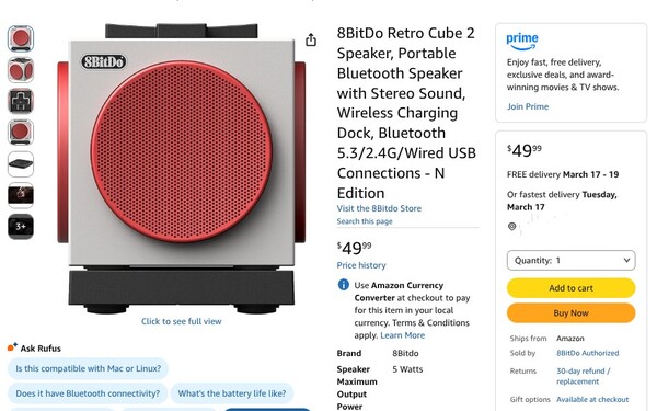 8BitDo Retro Cube 2 Speaker - N Edition kan nu köpas på Amazon.