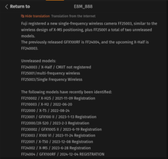 Fujifilm X E5 regulatorisk listningsläcka
