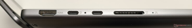 Vänster sida: HDMI 2.1, 2x USB-C 4 (inkl. DisplayPort 2.1 & Power Delivery), SD-kortläsare