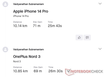 GNSS-jämförelse: Apple iPhone 14 Pro vs. OnePlus Nord 3