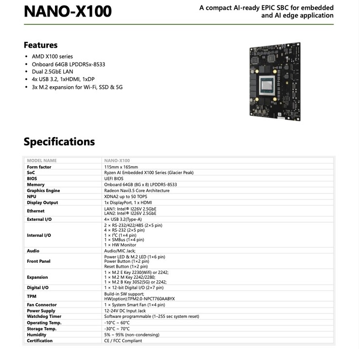 Nano-X100 SBC har en imponerande I/O-konfiguration.
