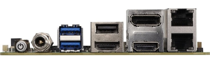 DisplayPort, HDMI, två Ethernet-portar och flera USB-portar finns tillgängliga (Bildkälla: Aaeon)
