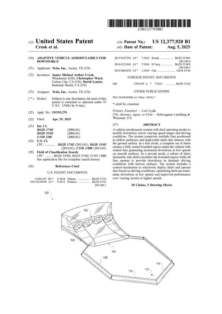 Patent för det aerodynamiska systemet Tesla Roadster 2 blade. (Bildkälla: USPTO)