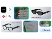Googles reklambild visar den kommande Android XR smarta glasögonplattform med nya glasögondesigner från Gentle Monster och Warby Parker, tillsammans med AI-drivna funktioner som liveöversättning, navigering, musikigenkänning, visuell sökning och handsfree-app