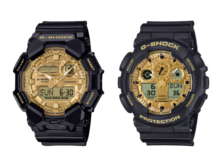 Klockorna Casio G-Shock GA-010GGB-1A9 (vänster) och GA-100GGB-1A9 (höger). (Bildkälla: Casio)