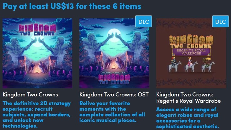 Dekorativ bild. Den andra nivån innehåller totalt 6 artiklar och kostar 13 (Bildkälla: Humble Bundle)