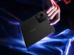 Win Tablet har en 8,4-tumsskärm. På bilden: en reklambild som visar upp enhetens kompakta design.