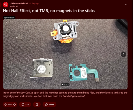 Nintendo Switch 2 Joy-Cons teardown (Bildkälla: skärmdump, Switch 2 subreddit)