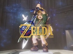 Banner för remaken av Zelda: Ocarina of Time som visar Link med Master Sword i handen