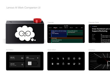 Lenovo AI Work Concept visar portstatus, kalender och scheman.