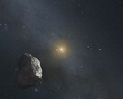 En illustration som visar en asteroid och en stjärna.