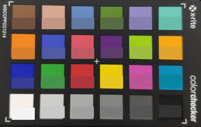 ColorChecker-färger; referensfärgen i den nedre halvan av varje ruta.