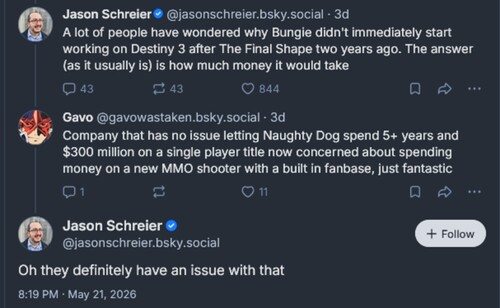 Jason Schreier Bluesky inlägg om Sony studios