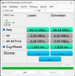 AS-SSD-värden för SD-kortläsare med Angelbird AV Pro V60 SD-kort