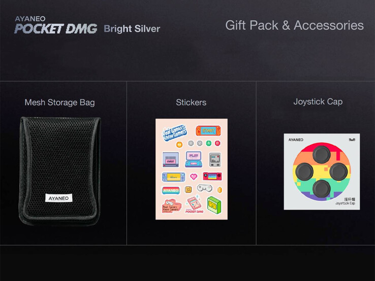 Ayaneo inkluderar flera gratisgåvor med Pocket DMG Bright Silver edition. (Bildkälla: Ayaneo)