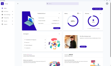 Lenovo Vantage startskärm