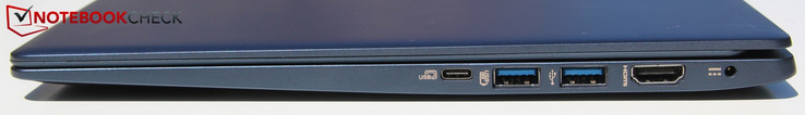 Höger: USB-C 3.1, 2x USB-A 3.0, HDMI, nät