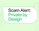 Grön WhatsApp-talbubbla med texten ”Varning för bedrägeri: Private by Design”