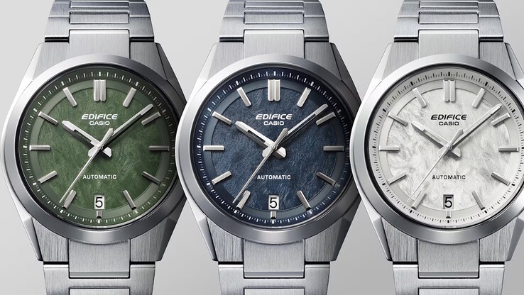 Tre nya EKF-100D-modeller i blått, grönt och vitt lanseras tillsammans med den svarta modellen med smidd kolfiberratt. (Bildkälla: Casio)