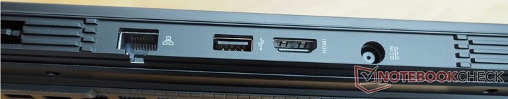 På baksidan: RJ45 Ethernet, 1x USB-A 3.2 Gen 1, HDMI 2.0, strömport