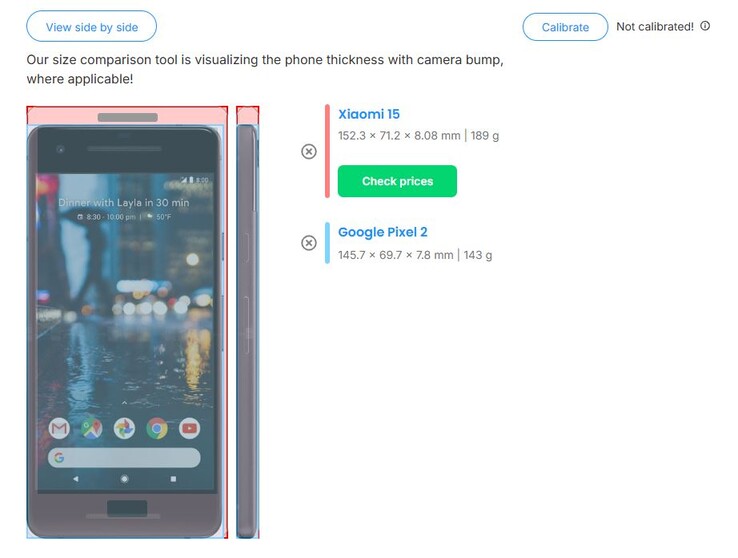 Xiaomi 15 på 6,36 tum är bara 6,6 mm högre än Google Pixel 2 på 5 tum från 2017. (Bildkälla: PhoneArena)