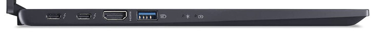 Till vänster: 2x Thunderbolt 4 (USB-C; DisplayPort, Power Delivery), HDMI, USB 3.2 Gen 2 (USB-A)