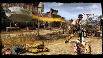 En bild som visar en strid i Call of Juarez: Gunslinger.