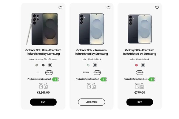 Galaxy Färger och konfigurationer i S25-serien tillgängliga under Certified Re-Newed-programmet i Frankrike. (Bildkälla: Samsung)