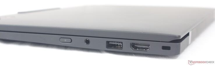 Höger: Strömknapp, 3,5 mm headset, USB-A 3.2 Gen. 1, HDMI 2.1, Nano Kensingtonlås